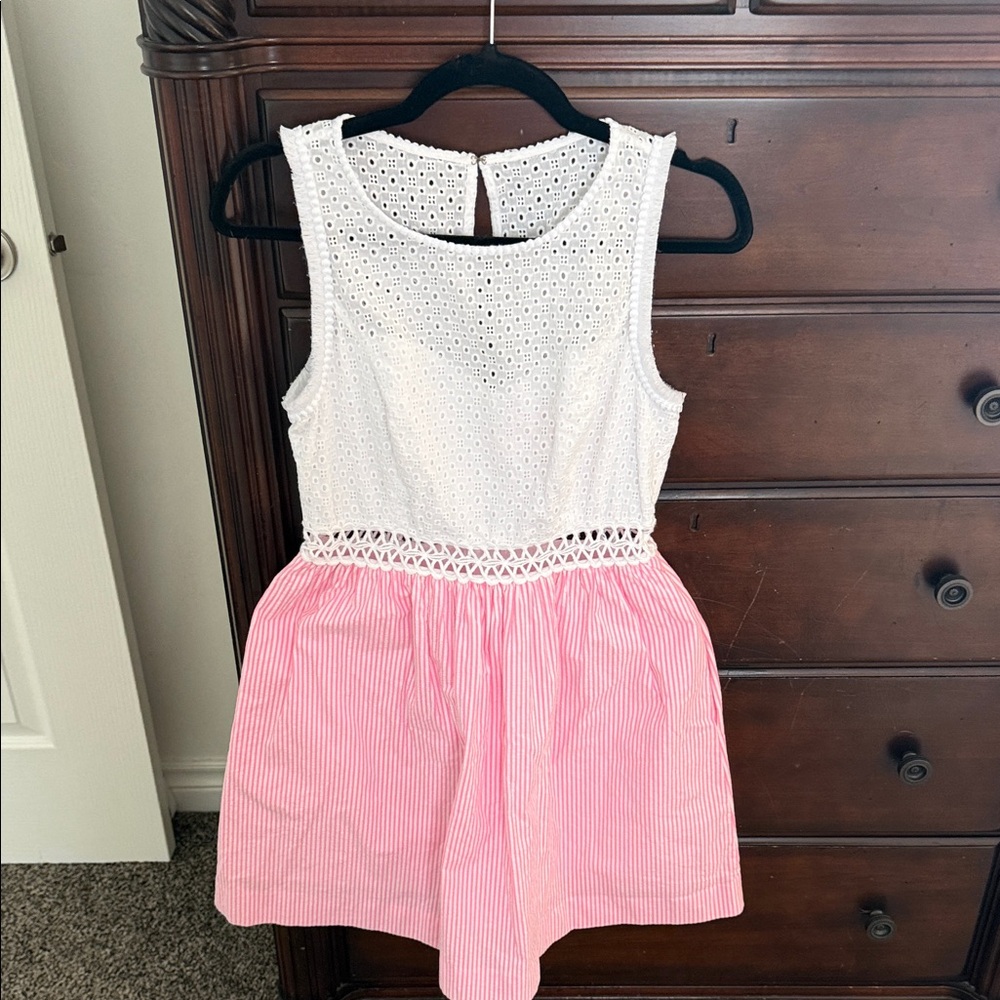 Lilly Pulitzer White Eyelet  Dress with Pink Stripes